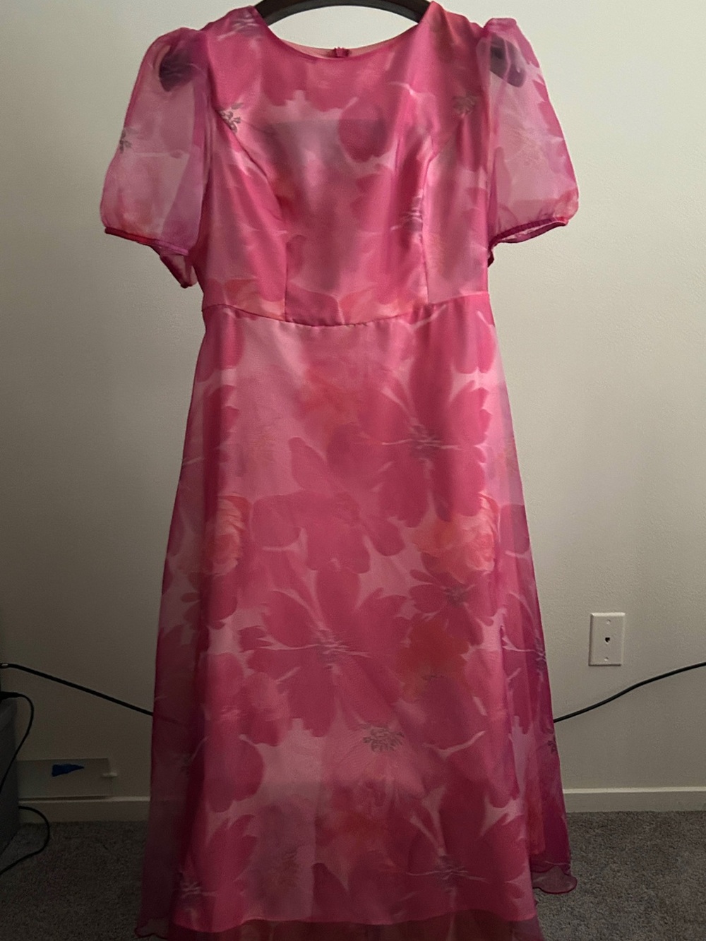 SHEIN Pink Floral Puff Sleeve Maxi Dress